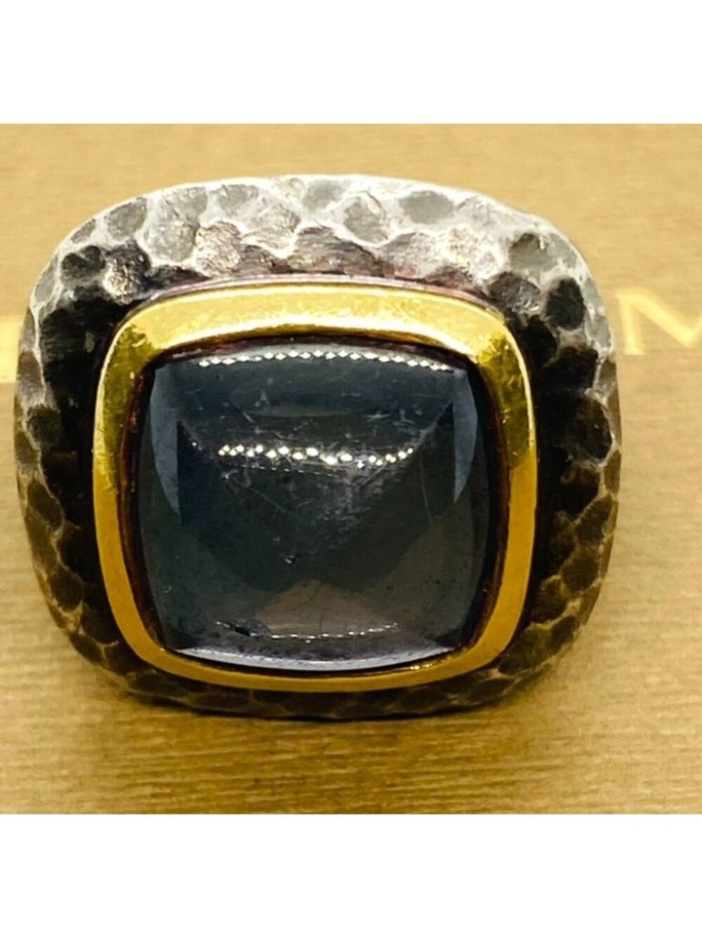 David Yurman London Blue Topaz Hammered Sterling Silver 925 18K 750 Gold Ring